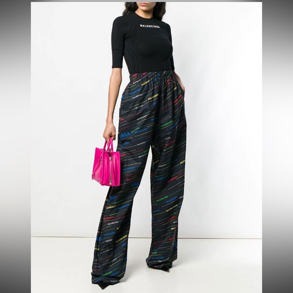 Balenciaga multi color monogram logo-print wide-leg trousers